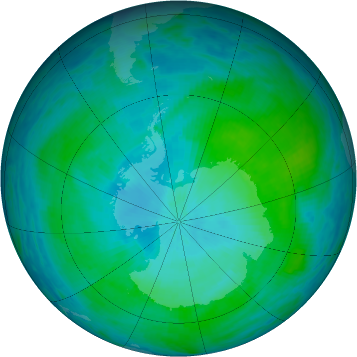 Antarctic ozone map for 10 February 1993